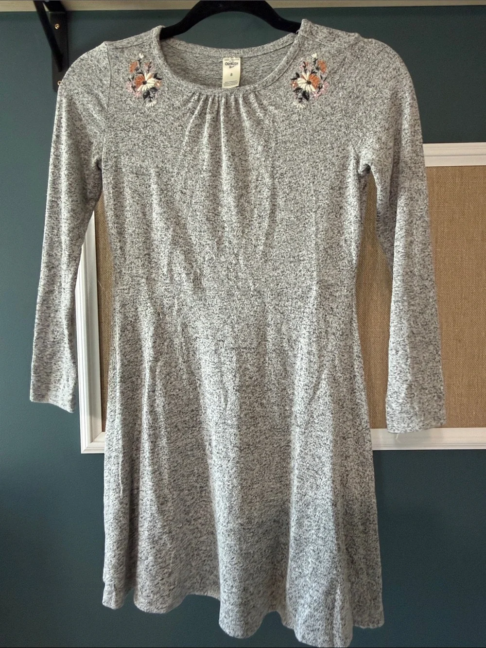 OshKosh B'gosh Heather Gray Knit Dress with Floral Embroidery